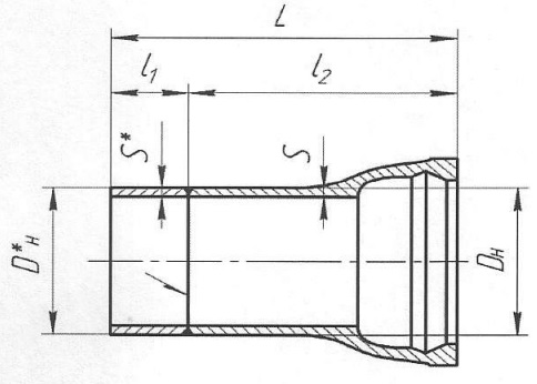 Рис. В. 23 Патрубок раструб-гладкий конец чугун-сталь
